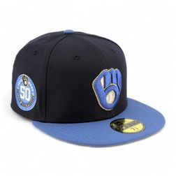 Milwaukee Brewers Navy Light Blue 50th Aniv Patch Gray UV 59FIFTY Fitted Hat