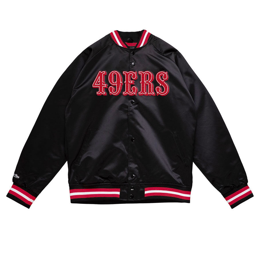 San Francisco 49ers Double Clutch Mitchell & Ness Black Satin Jacket