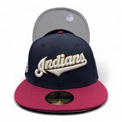 Cleveland Indians Navy Two Tone Hat God 5 Arrival Redstaycappin Jacobs Field Patch Gray UV 59FIFTY Fitted Hat