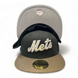 New York Mets Black Brown Shea Stadium Patch Gray UV New Era 59FIFTY Fitted Hat