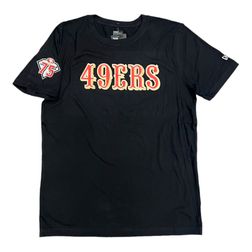 San Francisco 49ers Black Saloon Script 75th Anniversary Custom New Era Shirt