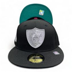 Las Vegas Raiders Black Hat God 5 Arrival Sixfifty Fitteds 60th Patch Green UV 59FIFTY Fitted Hat