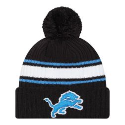 Detroit Lions Black Fold Cuff Pom New Era Knit Beanie Hat