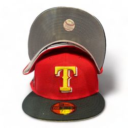 Texas Rangers Red Black Two Tone Final Season Patch Gray UV New Era 59FIFTY Fitted Hat