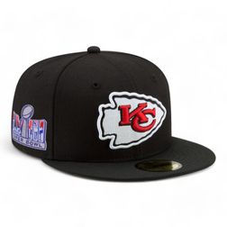 Kansas City Chiefs Black Super Bowl LVIII Side Patch NFL New Era 59FIFTY Fitted Hat