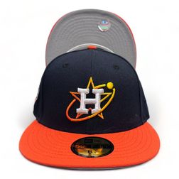 Houston Astros Navy Orange Two Tone Leon in the Lab Space Cowboy Side Patch Gray UV 59FIFTY Fitted Hat