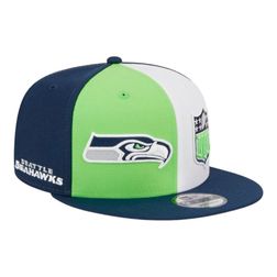 Seattle Seahawks Navy Green 2023 Sideline Split New Era 9FIFTY Snapback Hat