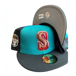 Seattle Mariners Teal Black Trucker 2023 All Star Game Patch Gray UV New Era 59FIFTY Fitted Hat