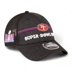 San Francisco 49ers Heather Black Super Bowl LVIII New Era 9FORTY Trucker Adjustable Hat