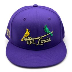 St. Louis Cardinals Purple Mardi Gras STL Patch Green UV New Era 59FIFTY Fitted Hat