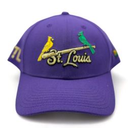 St. Louis Cardinals Purple Mardi Gras STL Patch Green UV New Era 9FORTY Adjustable Hat