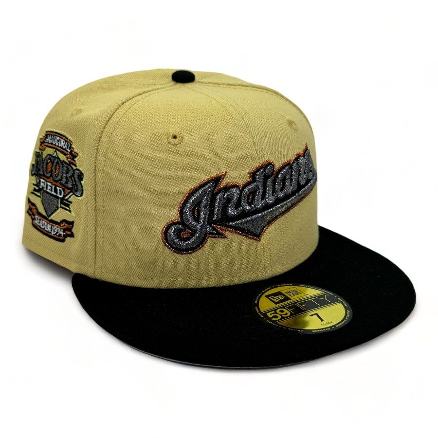 Cleveland Indians Vegas Gold and Black Muddy Pack Jacobs Field Inaugural  Season Patch Gray UV New Era 59Fifty Fitted Hat