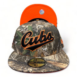 Chicago Cubs Real Tree Leon in the Lab Cubs Side Patch Neon Orange UV 59FIFTY Fitted Hat
