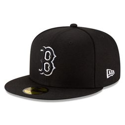 Boston Red Sox Black White Outline Basic New Era 59FIFTY Fitted Hat