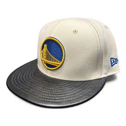 Golden State Warriors Chrome Black Leather Visor New Era 59FIFTY Fitted Hat