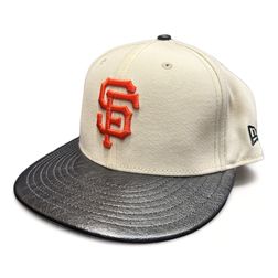 San Francisco Giants Chrome Black Leather Visor New Era 59FIFTY Fitted Hat