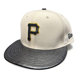 Pittsburgh Pirates Chrome Black Leather Visor New Era 59FIFTY Fitted Hat