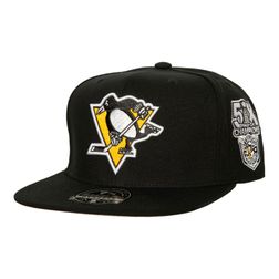 Pittsburgh Penguins Black 5X Stanley Cup Champs Patch Mitchell & Ness NHL Dynasty Fitted Hat