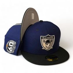 Las Vegas Raiders Blue Black Two Tone 60th Anni Patch Gray UV New Era 59FIFTY Fitted Hat