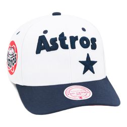 Houston Astros White Navy Mitchell & Ness Pro Crown Snapback Hat