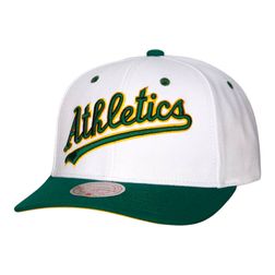 Oakland Athletics White Green Mitchell & Ness Pro Crown Snapback Hat