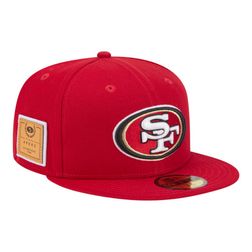 San Francisco 49ers Red Court Sport Leather Patch NFL New Era 59FIFTY Fitted Hat