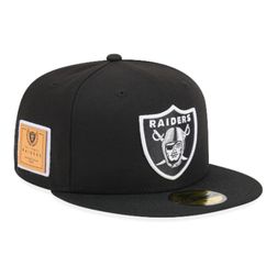 Las Vegas Raiders Black Court Sport Leather Patch NFL New Era 59FIFTY Fitted Hat