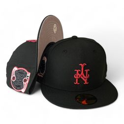 New York Mets Black Red Metallic Subway Series Patch Gray UV New Era 59FIFTY Fitted Hat
