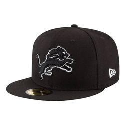 Detroit Lions Black and White Basic New Era 59FIFTY Fitted Hat