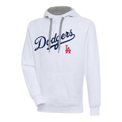 Los Angeles Dodgers White Script Victory Antigua Mens Long Sleeve Hoodie