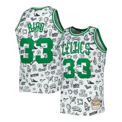 Boston Celtics Larry Bird Mitchell & Ness 1985-86 Swingman White Doodle Player Jersey