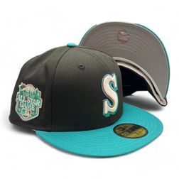 Seattle Mariners Black and Teal 2Tone 2023 ASG Patch Gray UV New Era 59FIFTY Fitted Hat