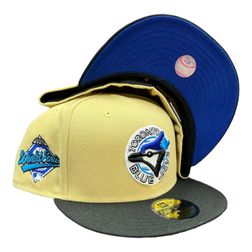 Toronto Blue Jays Vegas Gold Black Two Tone 1992 WS Patch Royal Blue UV New Era 59Fifty Fitted Hat