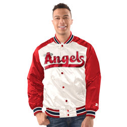 Los Angeles Angels White Red City Connect Starter Satin Varsity Full Snap Jacket