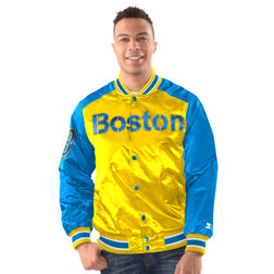 Boston Red Sox Yellow Blue City Connect Starter Satin Varsity Full Snap Jacket