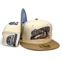 Buffalo Bisons Chrome Khaki Two Tone 25th Anni Patch Sky Blue UV New Era 59FIFTY Fitted Hat