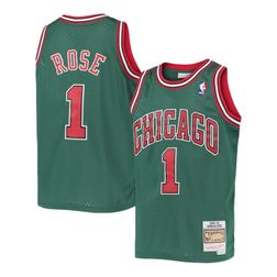 Youth Chicago Bulls Derrick Rose Mitchell & Ness 2008-09 Hardwood Classics Swingman Green Red Jersey