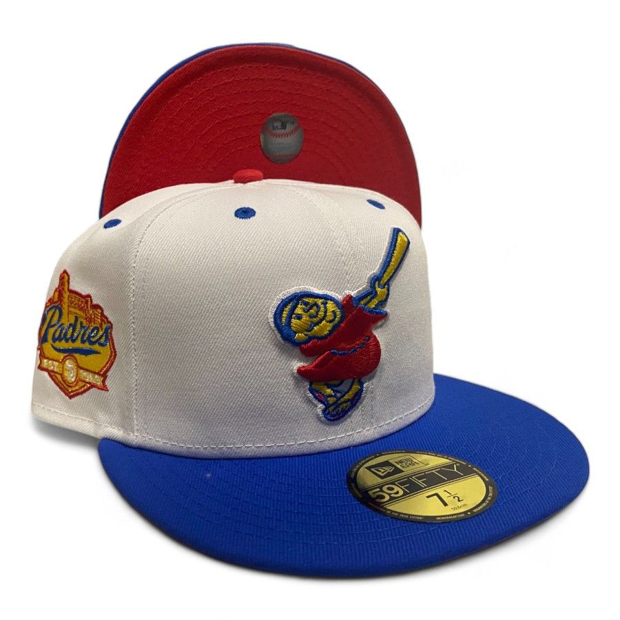 San Diego Padres White Royal Blue Two Tone Padres Patch Red UV New Era 59Fifty Fitted Hat