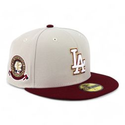 Los Angeles Dodgers Gray and Maroon Jackie 42 Patch Green UV 59FIFTY Fitted Hat