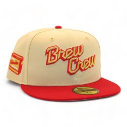 Milwaukee Brewers Vegas Gold and Red FHN High Life Milwaukee Cooler Patch Gray UV New Era 59Fifty Fitted Hat