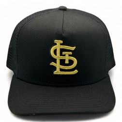 St. Louis Cardinals All Black Gold Logo Trucker Mesh New Era A-Frame 9FORTY Snapback Hat