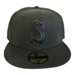 Seattle Mariners Black on Black Cooperstown S Logo New Era 59FIFTY Fitted Hat