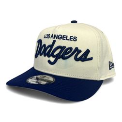 Los Angeles Dodgers Chrome and Blue Script New Era A-Frame Snapback Hat