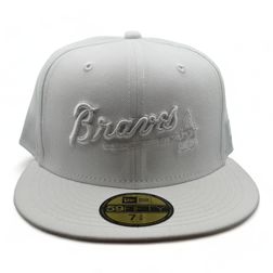 Atlanta Braves All White Script Logo Gray UV New Era 59FIFTY Fitted Hat