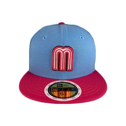 Kids Mexico Sky Blue Pink Two Tone WBC Mexico Flag Side Patch Gray UV 59FIFTY Fitted Hat