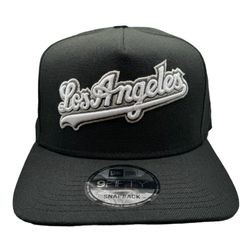 Los Angeles Dodgers Black and Silver Metallic 50th Anni Patch New Era A-Frame Snapback Hat