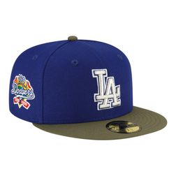 Los Angeles Dodgers Royal and Olive 100th Anniv Patch Gray UV New Era 59FIFTY Fitted Hat