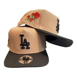 Los Angeles Dodgers Camel and Black with Rose Patch New Era A-Frame Snapback Hat