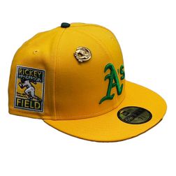 Oakland Athletics Yellow Leon in the Lab Rickey Henderson Field Patch Green UV 59FIFTY Fitted Hat