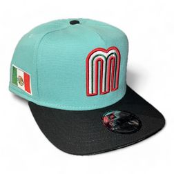 Mexico Mint and Black Mexico Flag Patch Gray UV New Era 9FIFTY A-Frame Snapback Hat